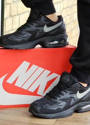 Мужские чёрные кроссовки n!ke 90 air max 2 кожаные найки для бега весна осень