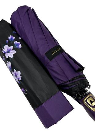 Женский зонт полуавтомат с рисунком цветов внутри от susino на 9 спиц антиветер, фиолетовый топ2 фото