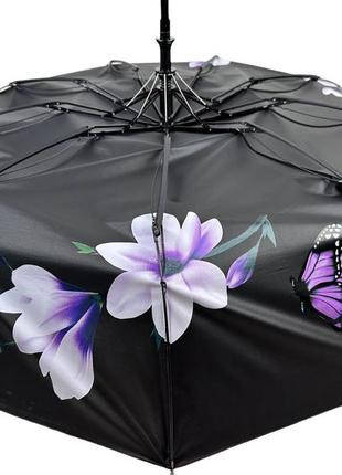 Женский зонт полуавтомат с рисунком цветов внутри от susino на 9 спиц антиветер, фиолетовый топ7 фото