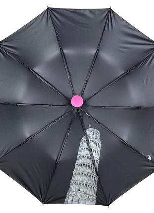 Жіноча парасолька напівавтомат на 10 спиць антивітер з принтом міст всередині від bellissimo, рожевий, м 0628-64 фото