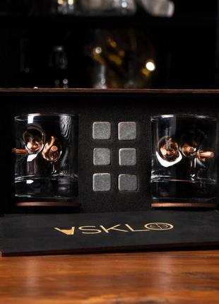 Каміння для віскі + склянка 2 шт. зі справжніми трьома кулями 7.62 мм + деревʼяна коробка