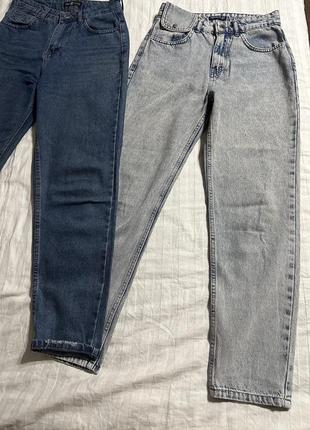 Двухцветные джинсы мом бед белые и синие голубые xs s 42-44