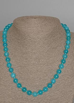 Ожерелье аквамарин натуральный камень гладкий шарик d-8мм+- l-49см+-