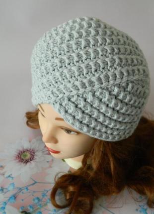 Шикарна шапка-чалма в'язаний тюрбан сірого кольору 100% hand made