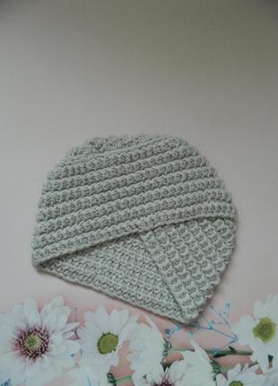 Шикарна шапка-чалма в'язаний тюрбан сірого кольору 100% hand made