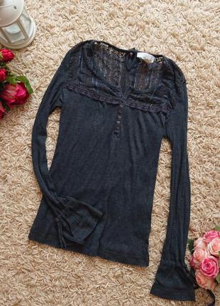 Женская блуза , лонгслив, кофта в рубчик , кружево , блузка