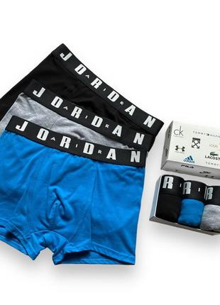 Чоловічий набір трусів боксерів jordan 3 штуки якісні брендові труси боксери джердан у подарунковій коробці