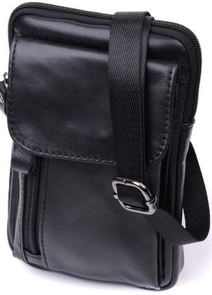 Вертикальная мужская сумка на пояс из натуральной кожи vintage 22563 черный
