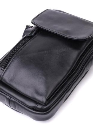 Вертикальная мужская сумка на пояс из натуральной кожи vintage 22563 черный3 фото