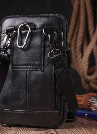 Вертикальная мужская сумка на пояс из натуральной кожи vintage 22563 черный7 фото