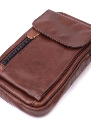 Отменная мужская сумка на пояс из натуральной кожи vintage 22564 коричневый3 фото