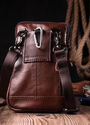 Отменная мужская сумка на пояс из натуральной кожи vintage 22564 коричневый7 фото