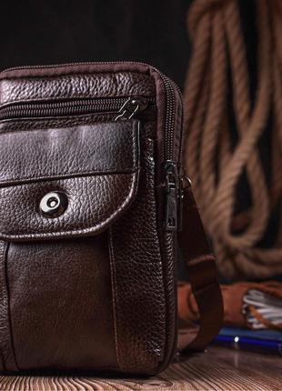 Компактна чоловіча сумка на пояс із натуральної шкіри vintage 22141 коричневий6 фото