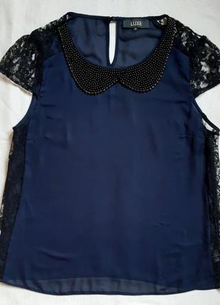 Ошатна чорно синя шифонова блуза "dorothy perkins" англія розмір 48