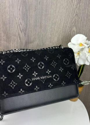 Замшевая женская мини сумочка клатч стиль луи витон черная, сумка для девушек замша