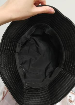 Чорна панамка еко шкіра панама демісизон еко шкіряна шапка шляпа капелюх тренд9 фото