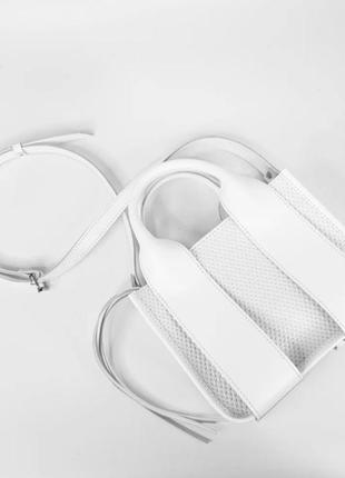 Сумка женская кожаная малая, слоновая кость с плетенкой 16393 фото