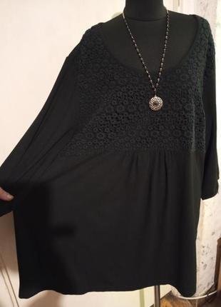 Натуральная,трикотажная блузка-туника с кружевом,большого размера,ulla popken1 фото