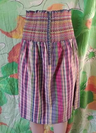 Хлопковая разноцветная яркая необычной раскраски на кнопках индийском стиле юбка