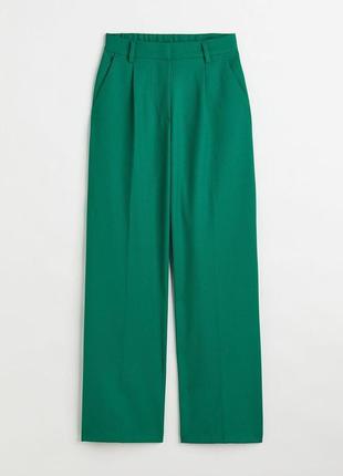 Брюки штаны палаццо широкие на высокой талии посадке с карманами зелёные eur 40 h&m