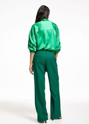 Брюки штаны палаццо широкие на высокой талии посадке с карманами зелёные eur 40 h&m3 фото