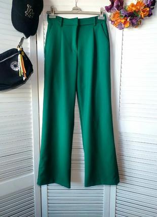 Брюки штаны палаццо широкие на высокой талии посадке с карманами зелёные eur 40 h&m8 фото