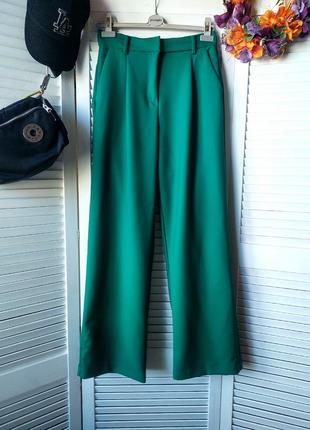 Брюки штаны палаццо широкие на высокой талии посадке с карманами зелёные eur 40 h&m4 фото