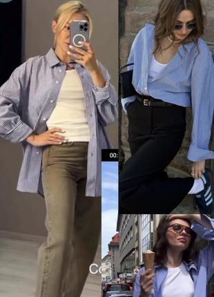 Базова блакитна сорочка у смужку massimo dutti