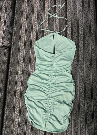 Платье мини цвета мята с завязками на шею по бокам и сзади присборенная, размер с-м9 фото
