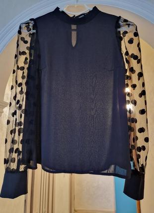 Черная блуза shein с прозрачными рукавами в горох2 фото