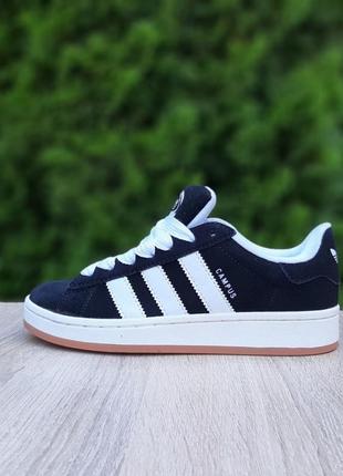 Женские замшевые кроссовки adidas campus white black адидас кампус черные3 фото