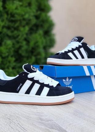 Женские замшевые кроссовки adidas campus white black адидас кампус черные6 фото