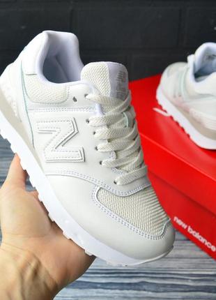 Женские кожаные кроссовки new balance 574 whitewhite Буртеланс 574 белые