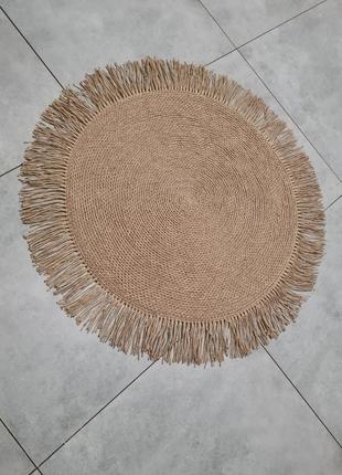 Плетений килимок з китицями, круглий джутовий скандинавський килим