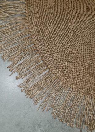 Плетений килимок з китицями, круглий джутовий скандинавський килим3 фото