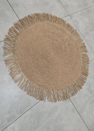 Плетений килимок з китицями, круглий джутовий скандинавський килим