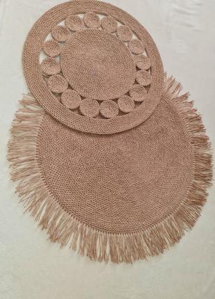 Плетений килимок з китицями, круглий джутовий скандинавський килим