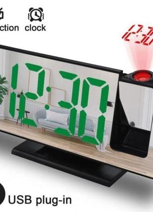 Годинник настільний із проєкцією часу на стелю з led-дисплеєм і будильником, електронний цифровий годинник3 фото
