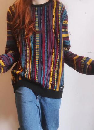 Бавовняний вінтажний светр з яскравим принтом + бавовняні джинси levi's