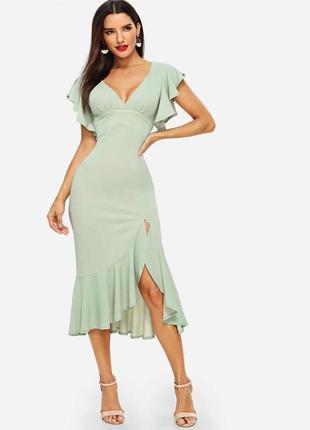 Распродажа платье prettylittlething миди asos с оборкой и разрезом2 фото