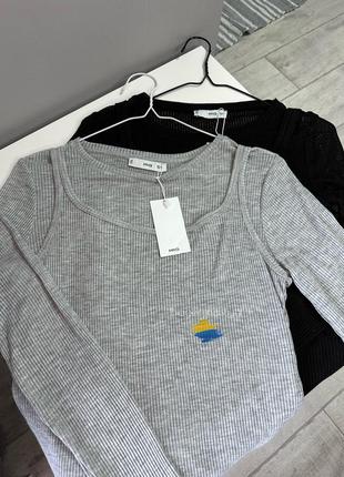 Базовий серый комбінований лонгслів із топом mango топ прозорий у рубчик сітка манго кофта