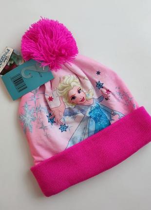 Яркая розовая шапка шапочка с помпоном с отворотом с эльзой frozen дисней disney 54 см, 6, 7, 8 лет2 фото