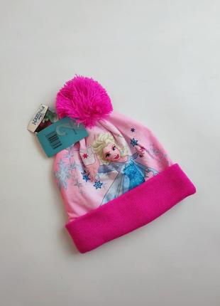 Яркая розовая шапка шапочка с помпоном с отворотом с эльзой frozen дисней disney 54 см, 6, 7, 8 лет1 фото