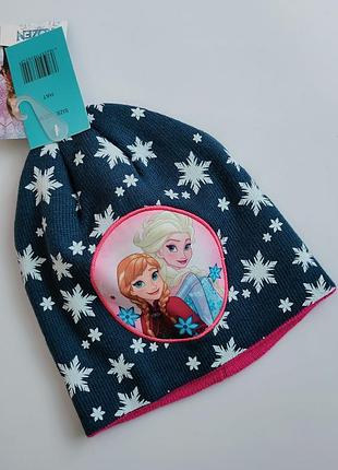 Синяя деми демисезонная шапка с эльзой и анной frozen disney 54, 6, 7, 8, 9 лет