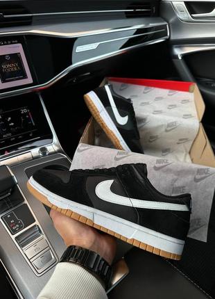 Мужские кроссовки nike sb dunk low black suede white gum4 фото