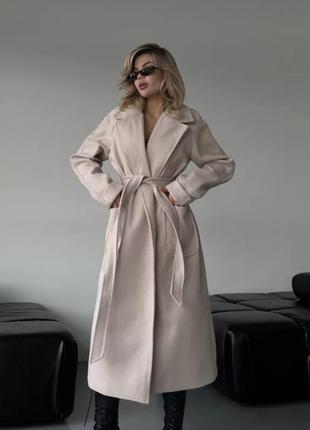 Жіноче кашемірове пальто😍 пальто на запах, з накладними  кишенями  та поясом якісний  кашемир (виробник  туреччина, не кашлатиться) на підкладці . ☀️1 фото