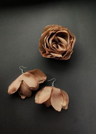 Серьги в подарок чокер цветок брошка на завязках роза текстиль
