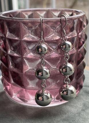 Серебрянные сережки с шариками6 фото