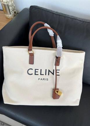 Сумка celine shopper bag  упаковка пильовик  текстиль , оздоблення шкіра1 фото