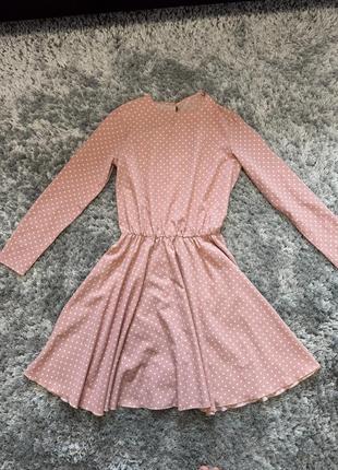 Платье розовое в горошек, xs, s1 фото